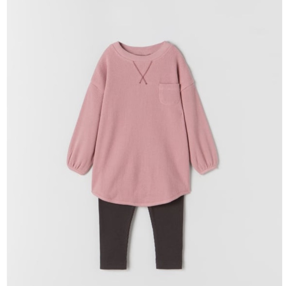 Zara Waffle Knit Tunic Dress and Pants Set, size 2-3 years
